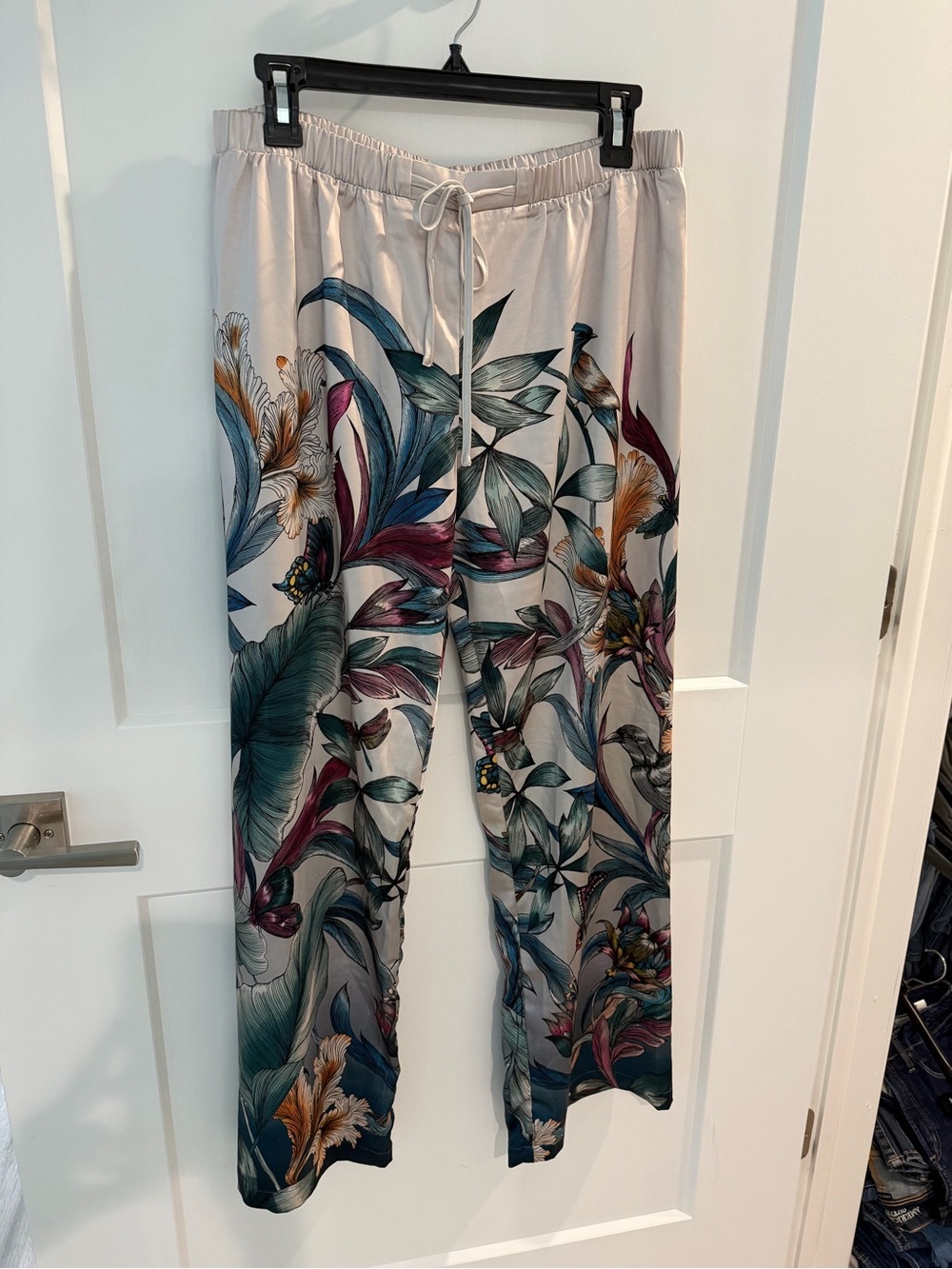Soma Floral Print Pajama Pants in Cream, Teal, Burgundy